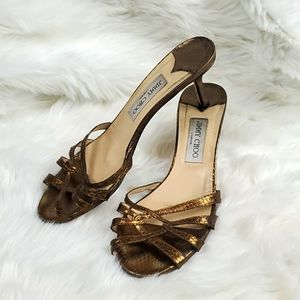 Jimmy Choo sneakeskin open toe heel sandals women size 38.5